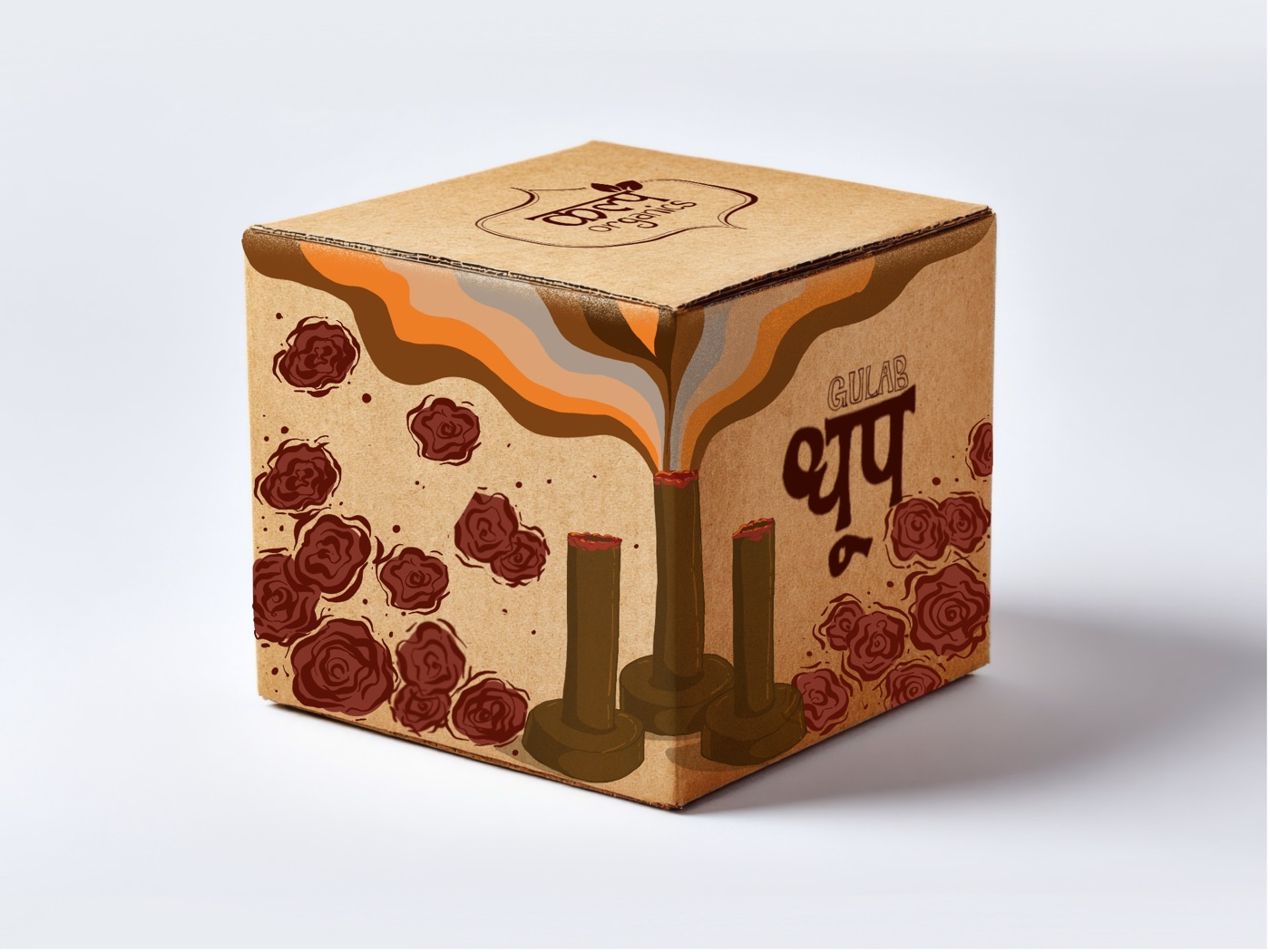 Gulab variant closed kraft box with red roses and smoke ribbons